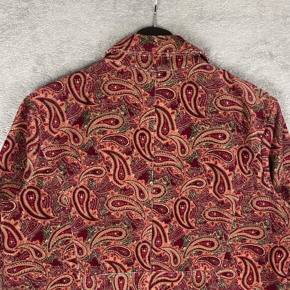 Christopher & Banks Jacket Womens Medium Red Paisley Corduroy Button Up Trucker - Picture 7 of 16